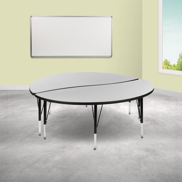 2 Piece 60" Circle Wave Flexible Grey Thermal Laminate Activity Table Set - Height Adjustable Short Legs