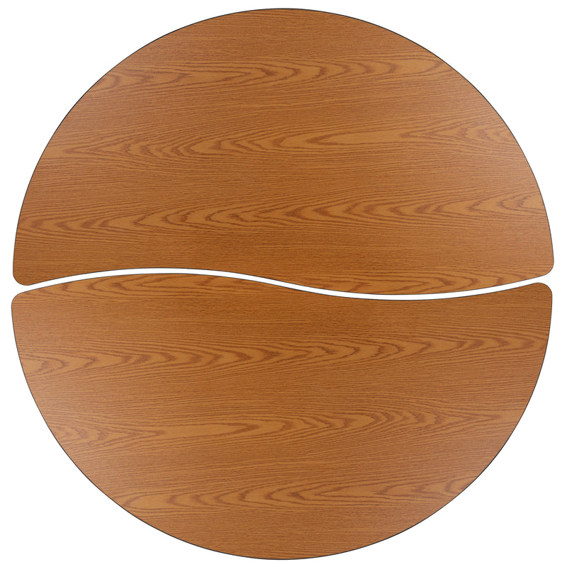 2 Piece Mobile 60" Circle Wave Flexible Oak Thermal Laminate Adjustable Activity Table Set