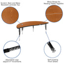 2 Piece 60" Circle Wave Flexible Oak Thermal Laminate Activity Table Set - Height Adjustable Short Legs