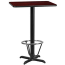 24'' x 30'' Rectangular Mahogany Laminate Table Top with 22'' x 22'' Bar Height Table Base and Foot Ring
