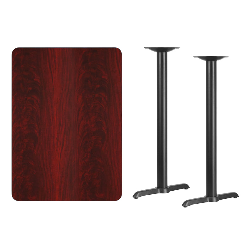 30'' x 42'' Rectangular Mahogany Laminate Table Top with 5'' x 22'' Bar Height Table Bases