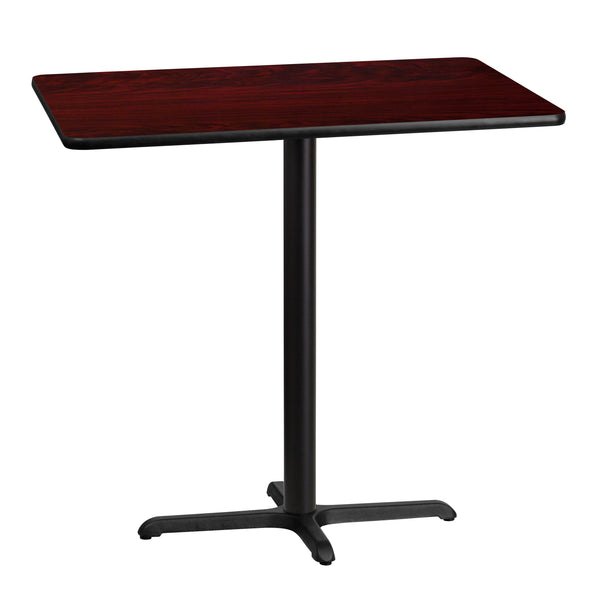 30'' x 42'' Rectangular Mahogany Laminate Table Top with 23.5'' x 29.5'' Bar Height Table Base