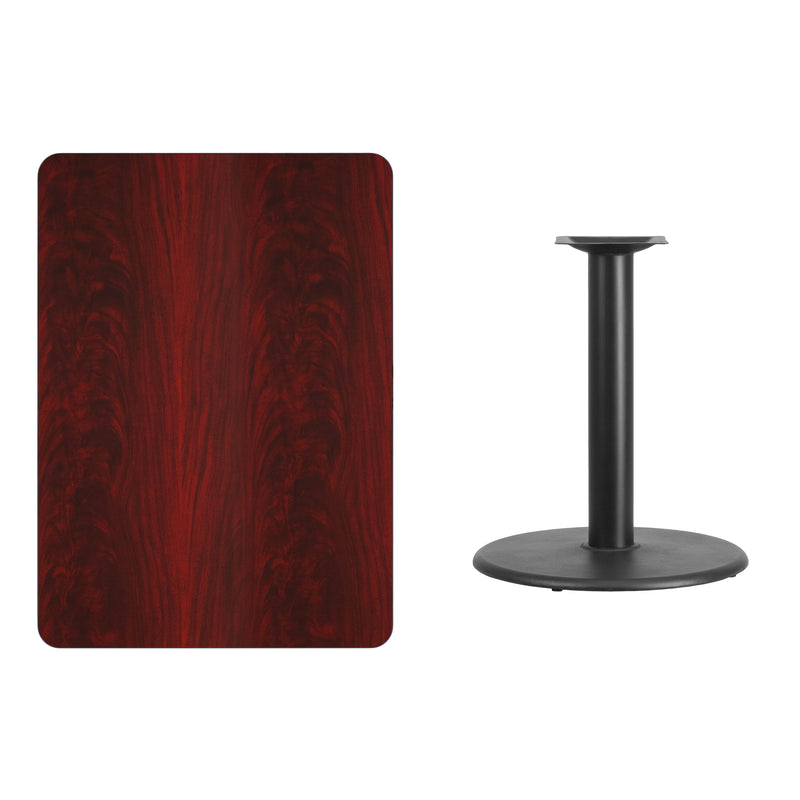 30'' x 42'' Rectangular Mahogany Laminate Table Top with 24'' Round Table Height Base