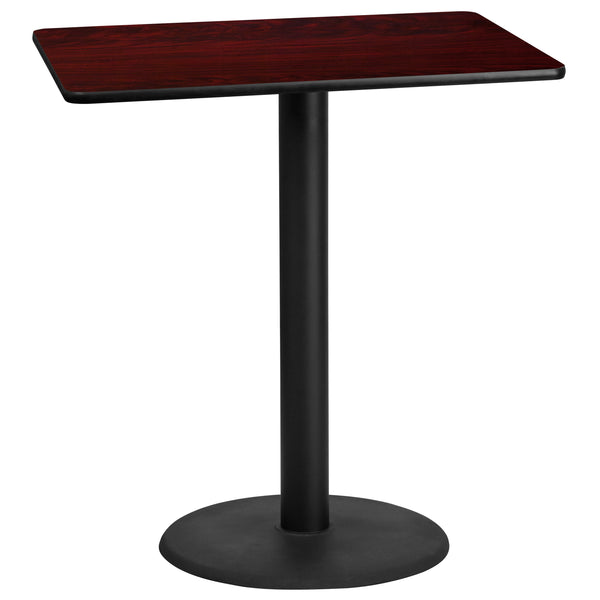 30'' x 42'' Rectangular Mahogany Laminate Table Top with 24'' Round Bar Height Table Base