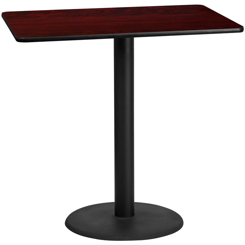 30'' x 48'' Rectangular Mahogany Laminate Table Top with 24'' Round Bar Height Table Base