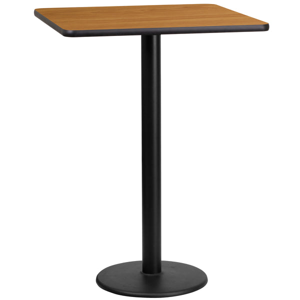 24'' Square Natural Laminate Table Top with 18'' Round Bar Height Table Base