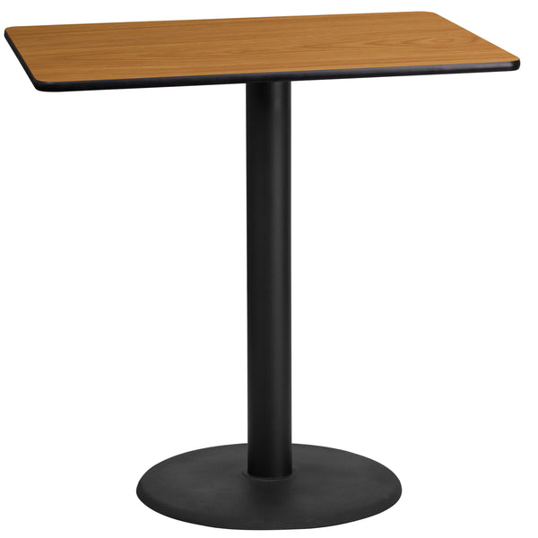 24'' x 42'' Rectangular Natural Laminate Table Top with 24'' Round Bar Height Table Base