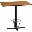 30'' x 42'' Rectangular Natural Laminate Table Top with 23.5'' x 29.5'' Bar Height Table Base and Foot Ring