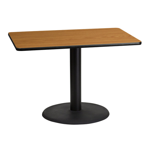 30'' x 42'' Rectangular Natural Laminate Table Top with 24'' Round Table Height Base