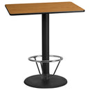 30'' x 42'' Rectangular Natural Laminate Table Top with 24'' Round Bar Height Table Base and Foot Ring