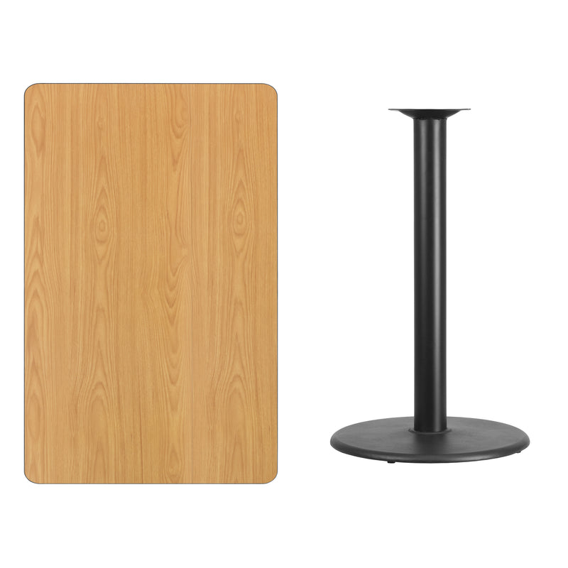 30'' x 48'' Rectangular Natural Laminate Table Top with 24'' Round Bar Height Table Base