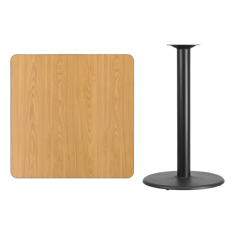 36'' Square Natural Laminate Table Top with 24'' Round Bar Height Table Base