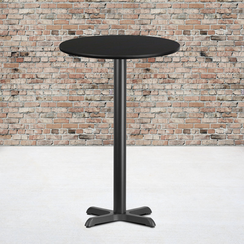 24'' Round Black Laminate Table Top with 22'' x 22'' Bar Height Table Base