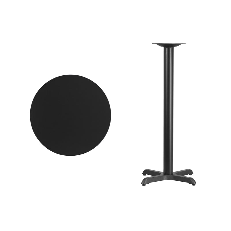 24'' Round Black Laminate Table Top with 22'' x 22'' Bar Height Table Base