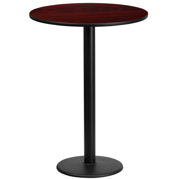 24'' Round Mahogany Laminate Table Top with 18'' Round Bar Height Table Base