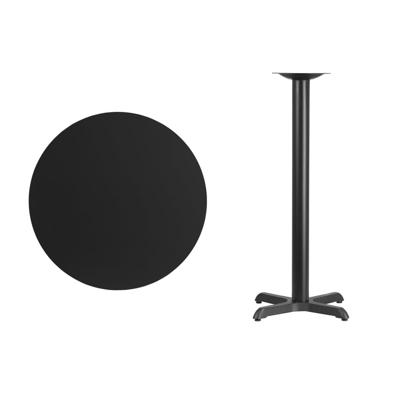 30'' Round Black Laminate Table Top with 22'' x 22'' Bar Height Table Base