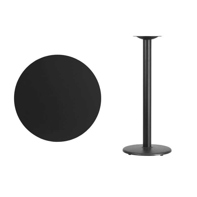 30'' Round Black Laminate Table Top with 18'' Round Bar Height Table Base