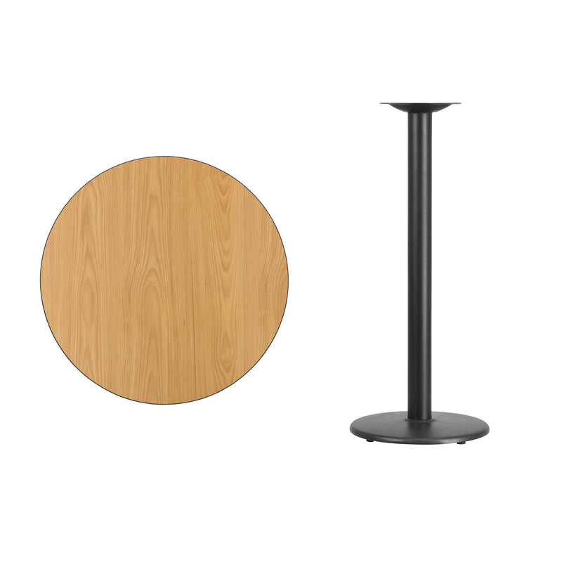 30'' Round Natural Laminate Table Top with 18'' Round Bar Height Table Base