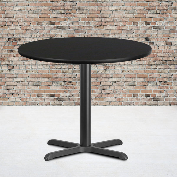 36'' Round Black Laminate Table Top with 30'' x 30'' Table Height Base