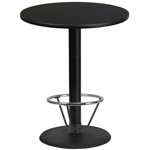 36'' Round Black Laminate Table Top with 24'' Round Bar Height Table Base and Foot Ring