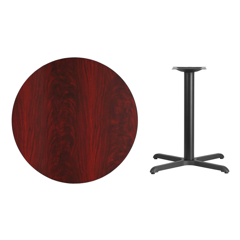 36'' Round Mahogany Laminate Table Top with 30'' x 30'' Table Height Base