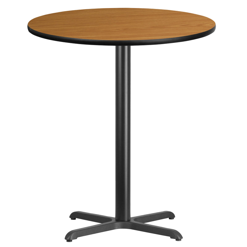 36'' Round Natural Laminate Table Top with 30'' x 30'' Bar Height Table Base