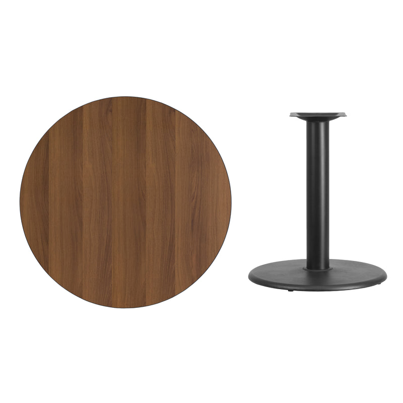 36'' Round Walnut Laminate Table Top with 24'' Round Table Height Base