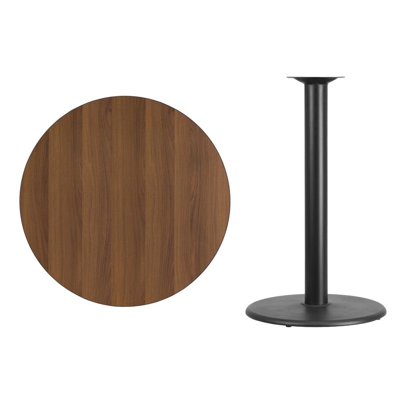 36'' Round Walnut Laminate Table Top with 24'' Round Bar Height Table Base