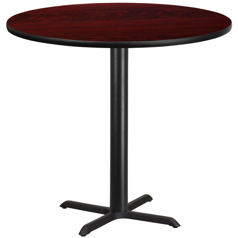 42'' Round Mahogany Laminate Table Top with 33'' x 33'' Bar Height Table Base