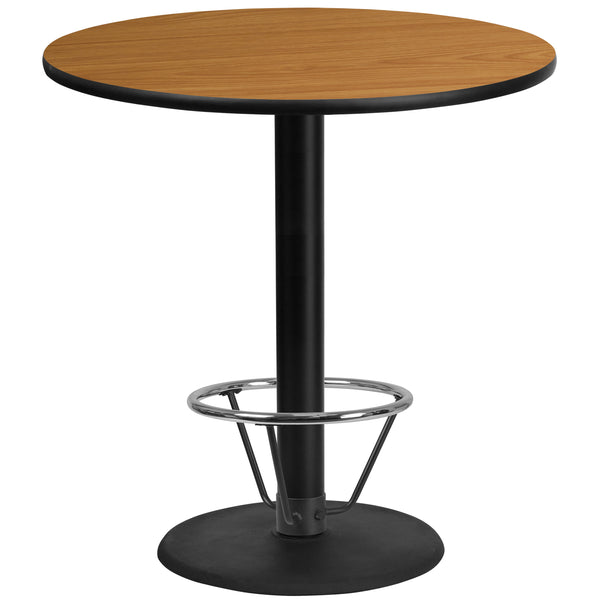 42'' Round Natural Laminate Table Top with 24'' Round Bar Height Table Base and Foot Ring