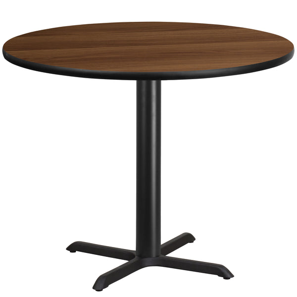 42'' Round Walnut Laminate Table Top with 33'' x 33'' Table Height Base