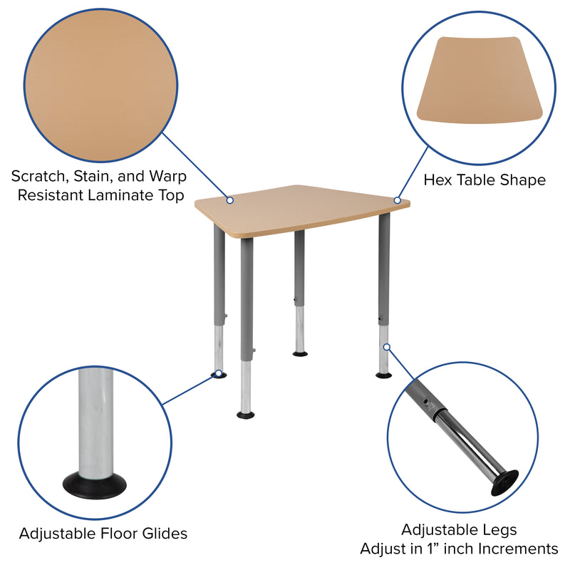 Hex Natural Collaborative Student Desk (Adjustable from 22.3" to 34") - Home and Classroom