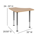 Triangular Natural Collaborative Student Desk (Adjustable from 22.3" to 34") - Home and Classroom
