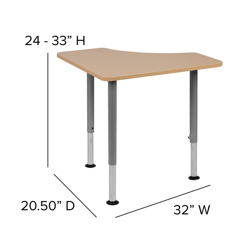 Triangular Natural Collaborative Student Desk (Adjustable from 22.3" to 34") - Home and Classroom