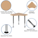 Triangular Natural Collaborative Student Desk (Adjustable from 22.3" to 34") - Home and Classroom