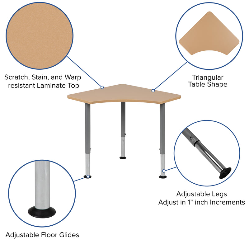 Triangular Natural Collaborative Student Desk (Adjustable from 22.3" to 34") - Home and Classroom