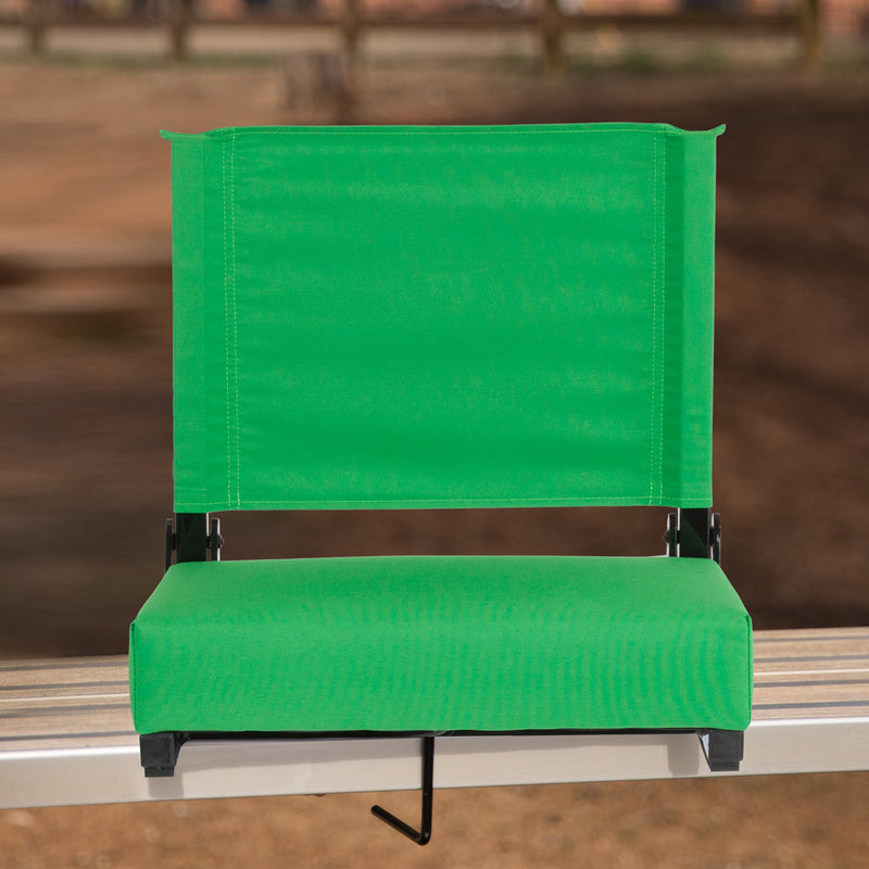 Grandstand Comfort Seats by Flash - 500 lb. Rated Lightweight Stadium Chair with Handle & Ultra-Padded Seat, Bright Green