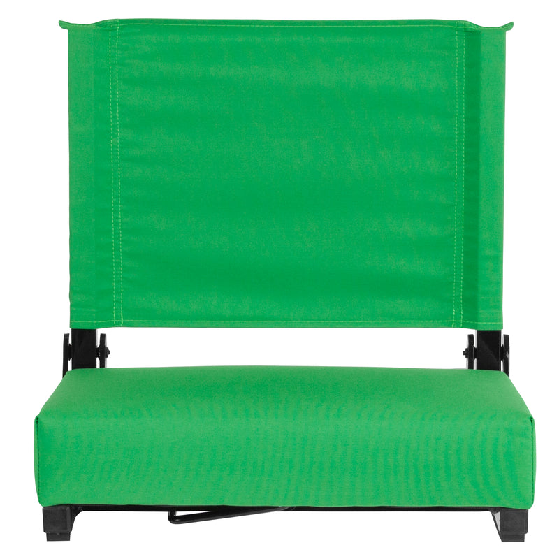 Grandstand Comfort Seats by Flash - 500 lb. Rated Lightweight Stadium Chair with Handle & Ultra-Padded Seat, Bright Green