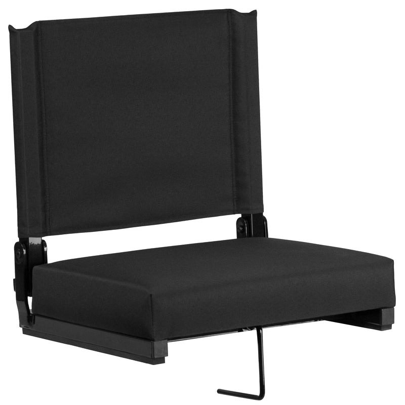 Grandstand Comfort Seats by Flash - 500 lb. Rated Lightweight Stadium Chair with Handle & Ultra-Padded Seat, Black