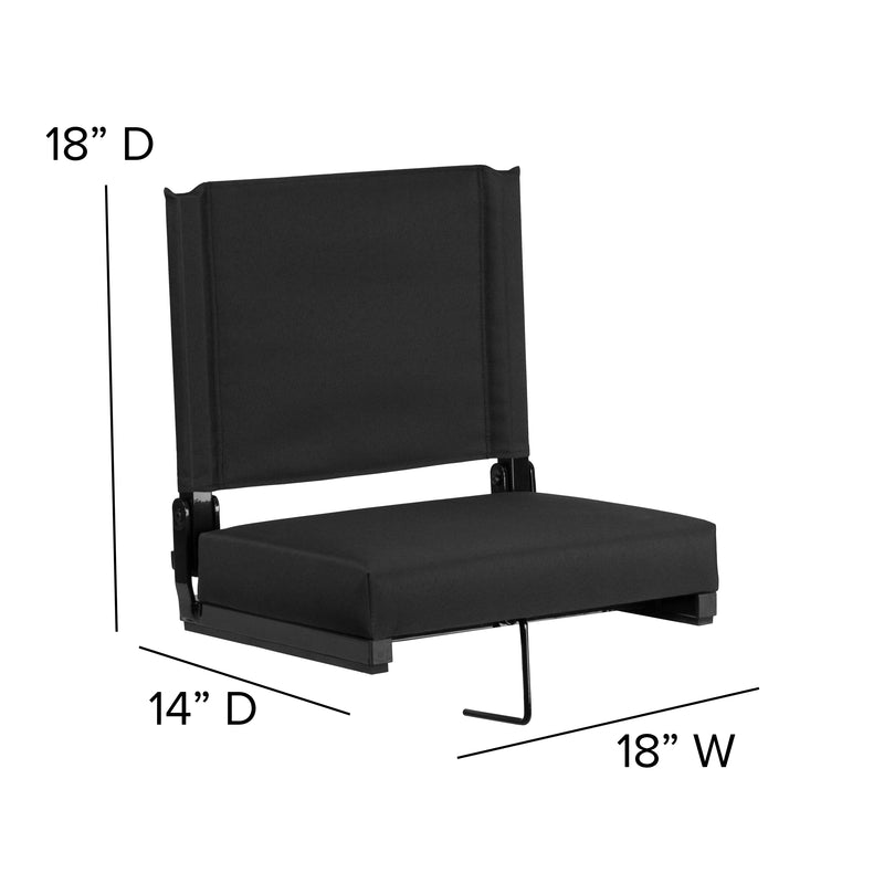 Grandstand Comfort Seats by Flash - 500 lb. Rated Lightweight Stadium Chair with Handle & Ultra-Padded Seat, Black