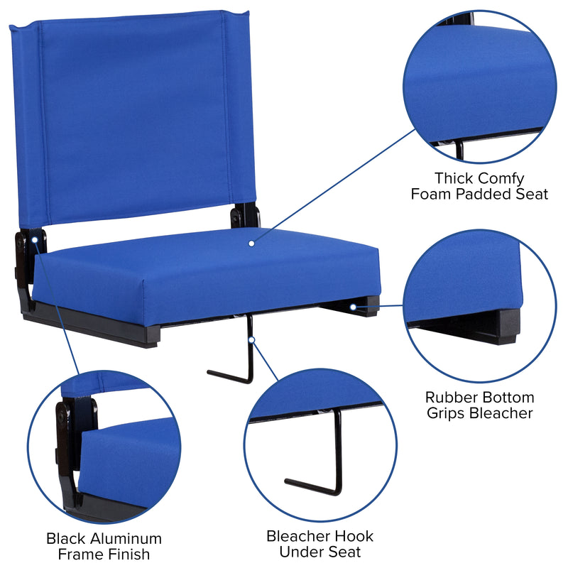 Grandstand Comfort Seats by Flash - 500 lb. Rated Lightweight Stadium Chair with Handle & Ultra-Padded Seat, Blue