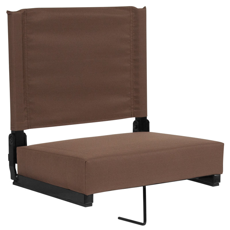 Grandstand Comfort Seats by Flash - 500 lb. Rated Lightweight Stadium Chair with Handle & Ultra-Padded Seat, Brown