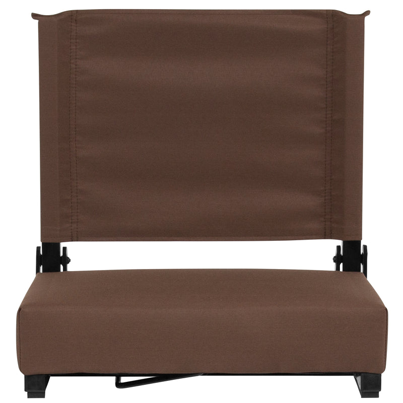 Grandstand Comfort Seats by Flash - 500 lb. Rated Lightweight Stadium Chair with Handle & Ultra-Padded Seat, Brown