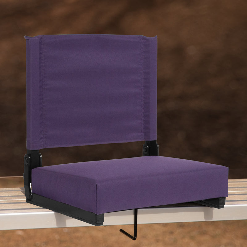 Grandstand Comfort Seats by Flash - 500 lb. Rated Lightweight Stadium Chair with Handle & Ultra-Padded Seat, Dark Purple