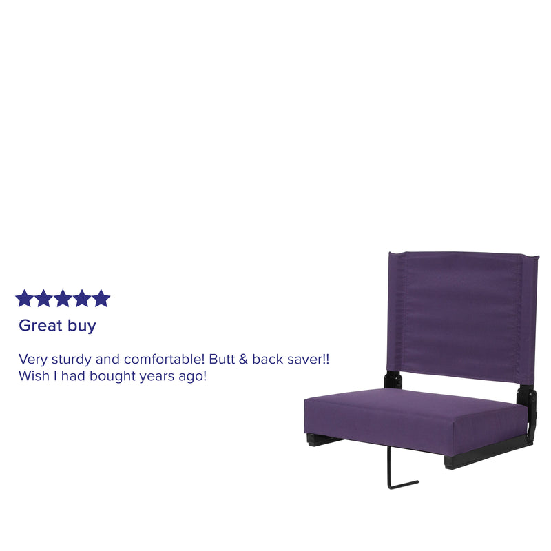 Grandstand Comfort Seats by Flash - 500 lb. Rated Lightweight Stadium Chair with Handle & Ultra-Padded Seat, Dark Purple