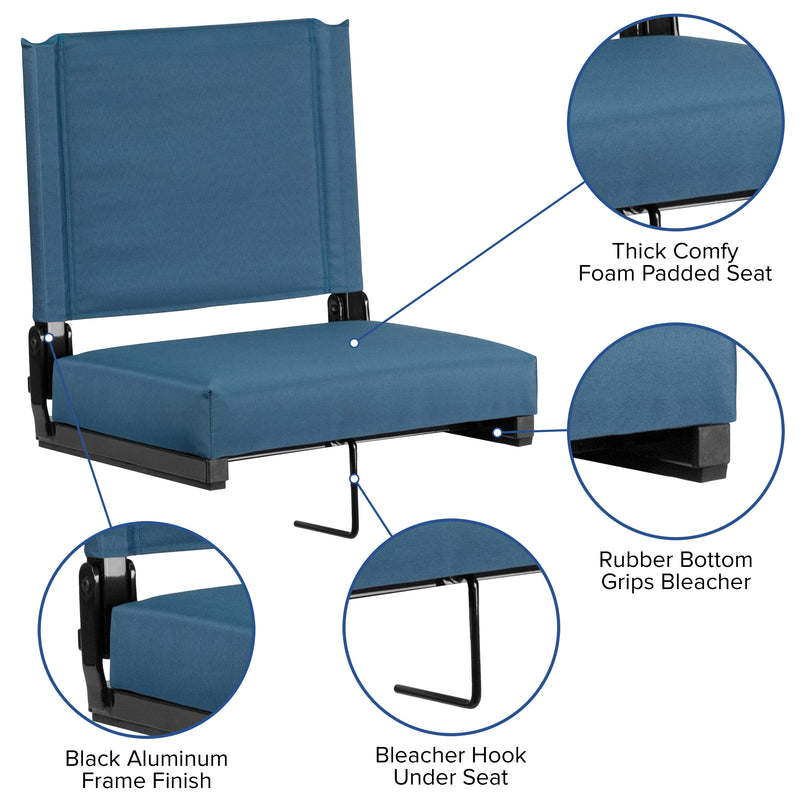 Grandstand Comfort Seats by Flash - 500 lb. Rated Lightweight Stadium Chair with Handle & Ultra-Padded Seat, Teal