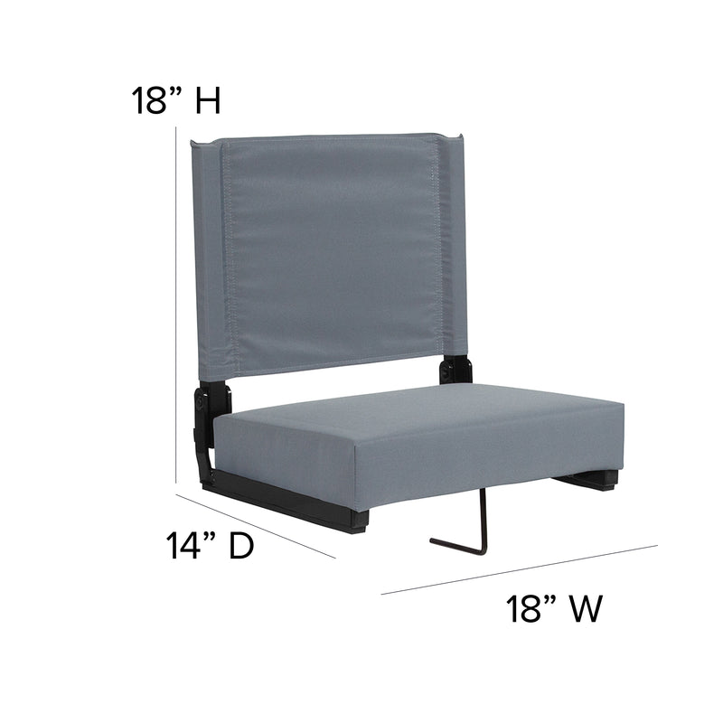 Grandstand Comfort Seats by Flash - 500 lb. Rated Lightweight Stadium Chair with Handle & Ultra-Padded Seat, Gray