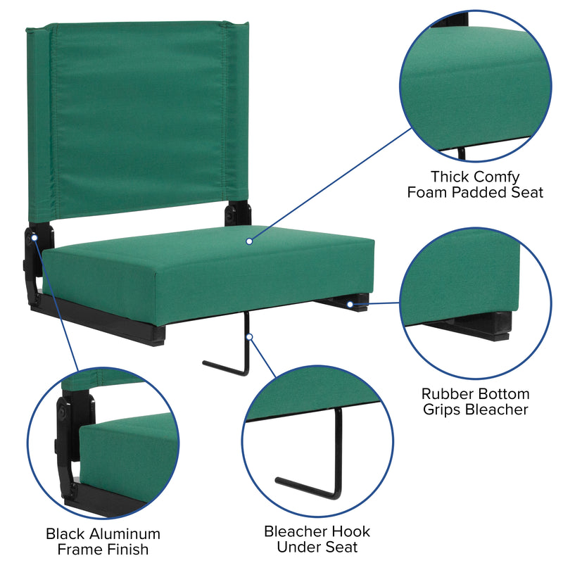 Grandstand Comfort Seats by Flash - 500 lb. Rated Lightweight Stadium Chair with Handle & Ultra-Padded Seat, Hunter Green