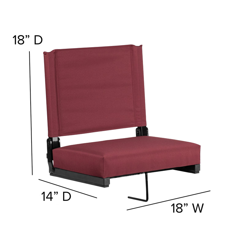 Grandstand Comfort Seats by Flash - 500 lb. Rated Lightweight Stadium Chair with Handle & Ultra-Padded Seat, Maroon