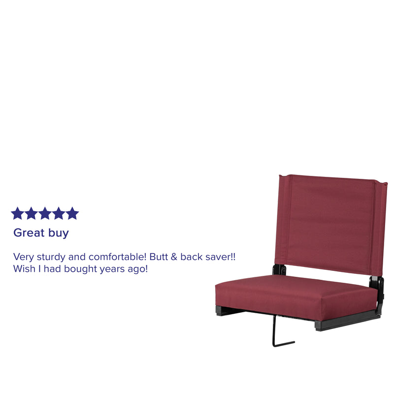 Grandstand Comfort Seats by Flash - 500 lb. Rated Lightweight Stadium Chair with Handle & Ultra-Padded Seat, Maroon